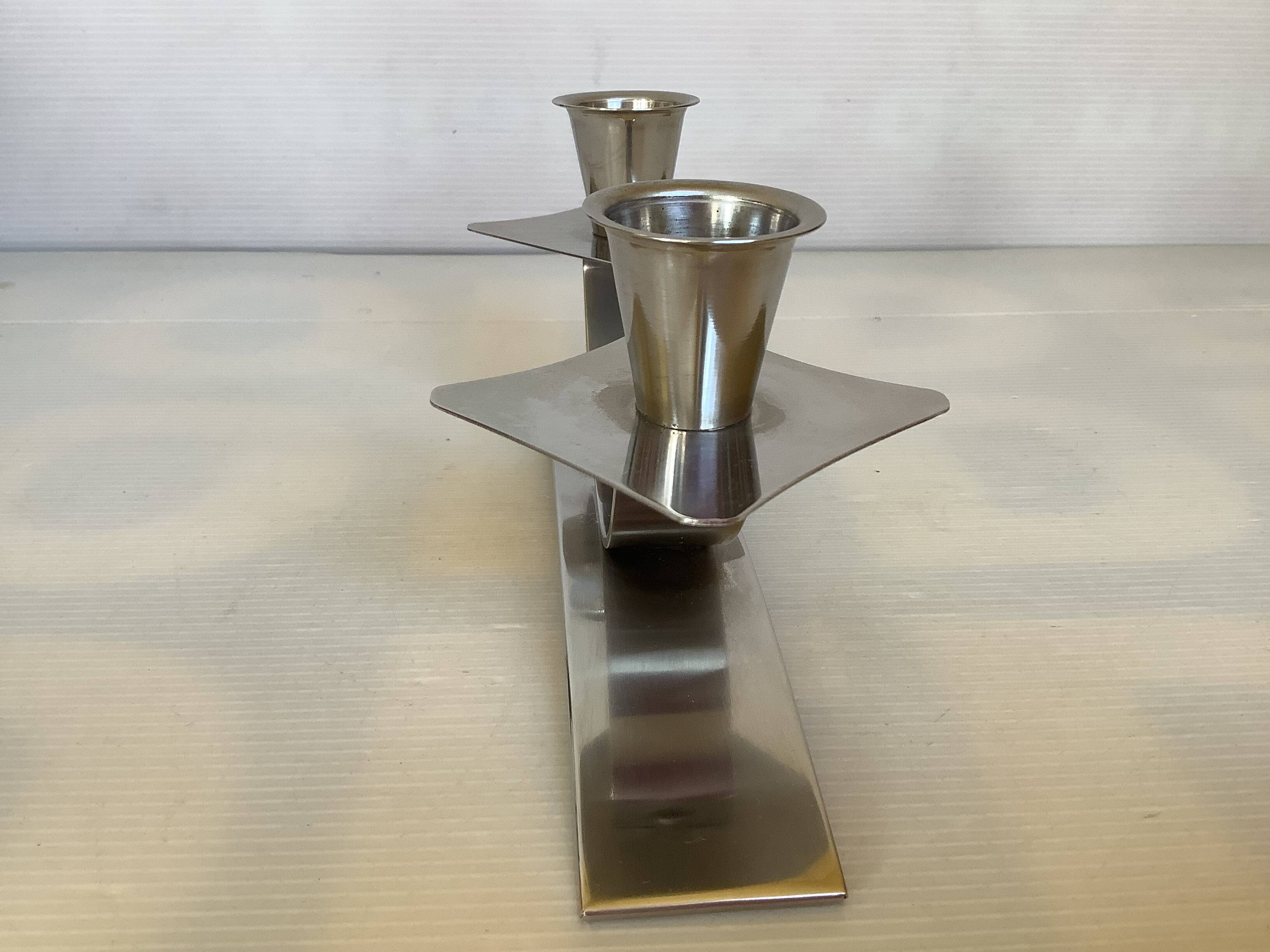 Bougeoir double argenté moderniste