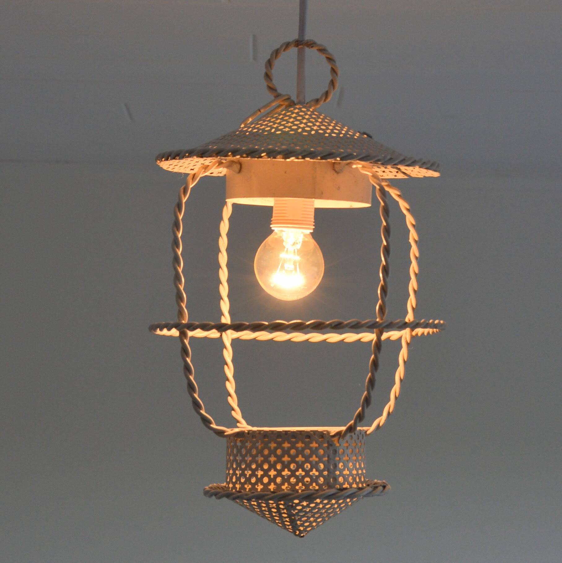 Vintage Mategot  style 1950s Perforated Metal Lantern / Pendant Light