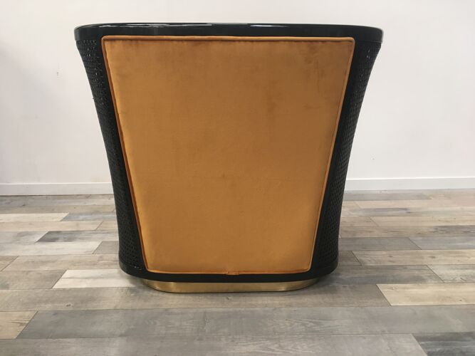 Fauteuil en bois cannage et velours