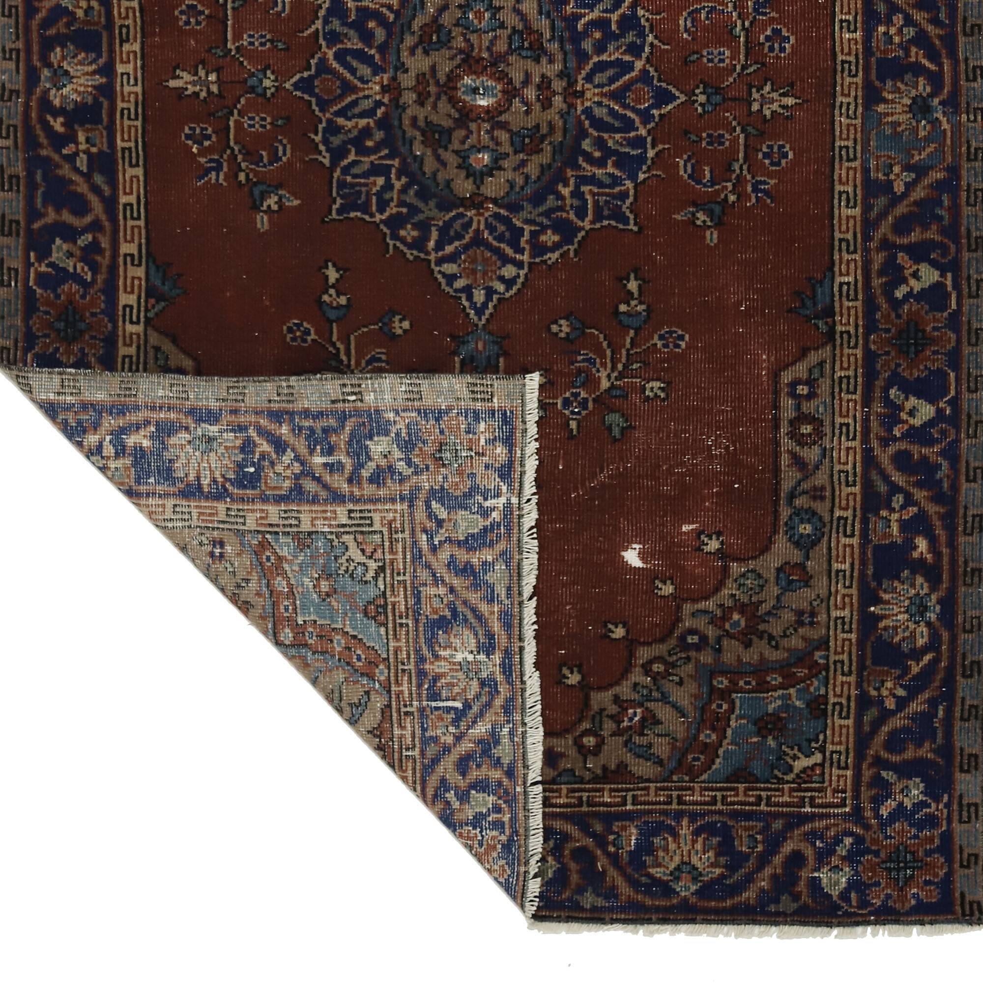 Tapis ancien oriental – rouge brique et bleu 180 cm x 107 cm