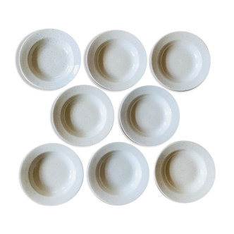 Set of 8 hollow plates in speckled ceramic