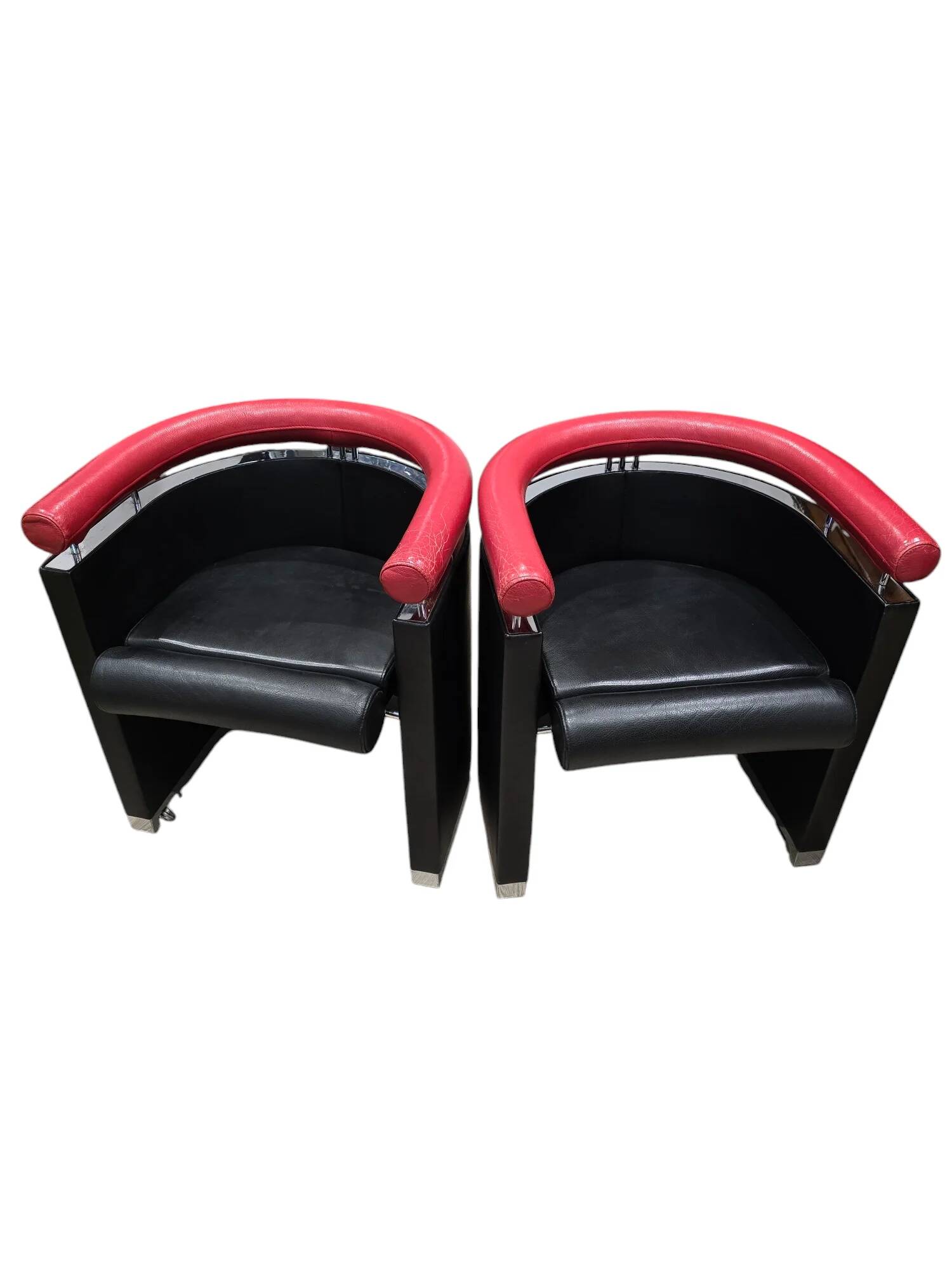 80's design leather and chrome metal armchairs