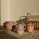Vintage pink and mauve floral slip tea set - 8 pieces - Cottage core