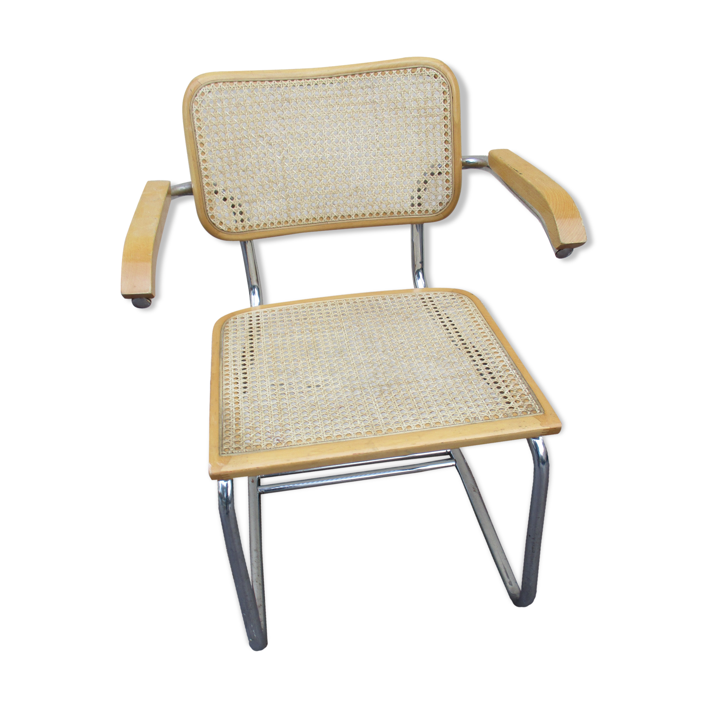 Fauteuil canné tubulaire chromé