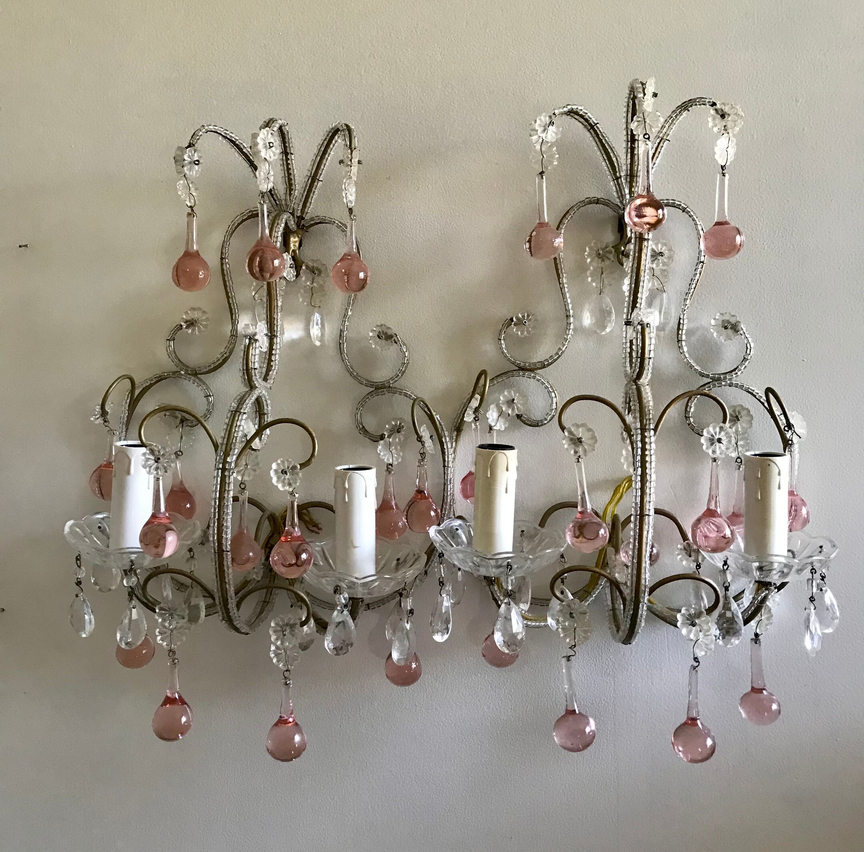 Pairs of Murano crystal wall lamps 1940