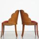Set of 4 Art Deco Dining Chairs with Red Upholstery and Wooden Backs