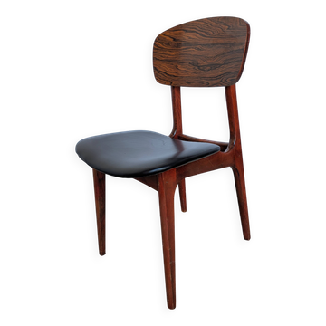 Vintage Mid-Century Wooden Dining Chair with Black Leather Seat
