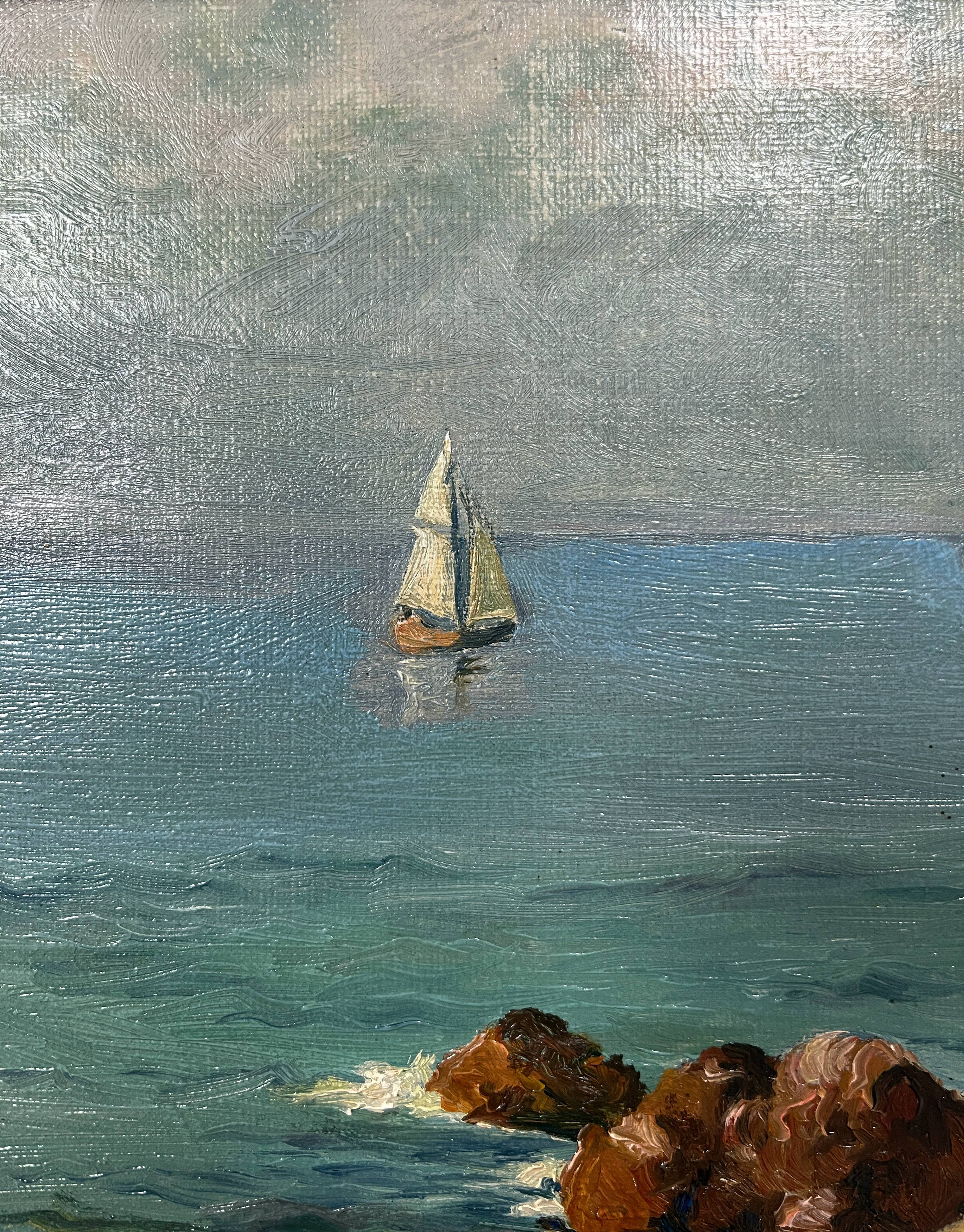 HST Mediterranean Marine Marseille painting? circa 1950 + frame