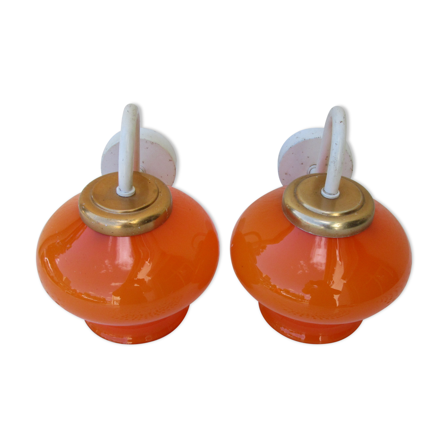 Pair of vintage orange hanging lamps