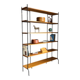 Vintage metal and oak freestanding wire library