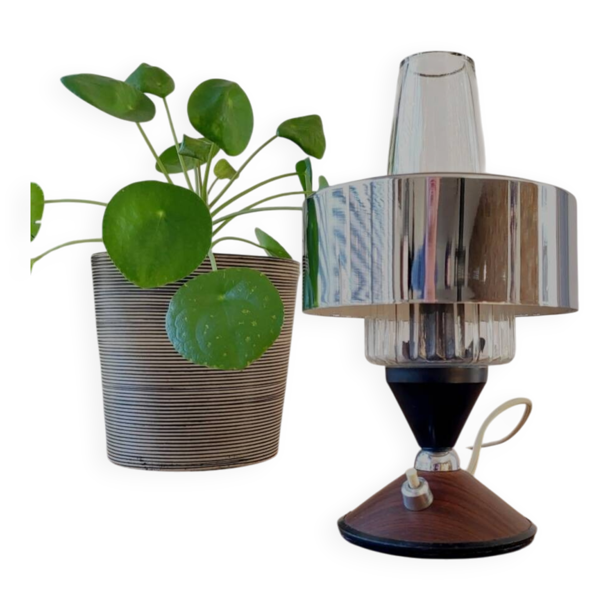Wooden table lamp with chrome finish, 1950s