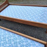 Pair of beds with twin box springs attributed to Maison Regain elm burl