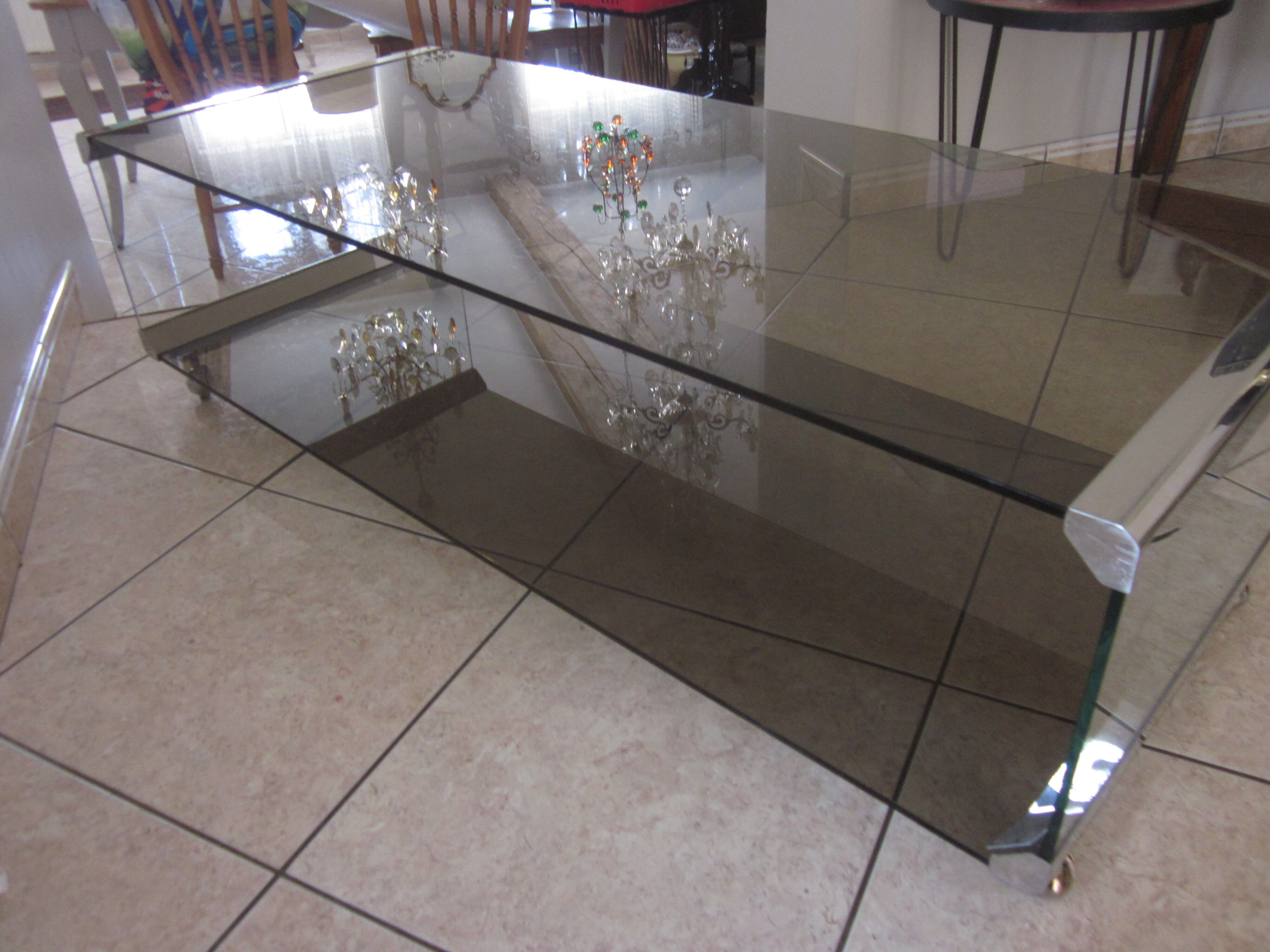 70's coffee table in smoked glass