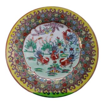Canton China porcelain plate with roosters decor