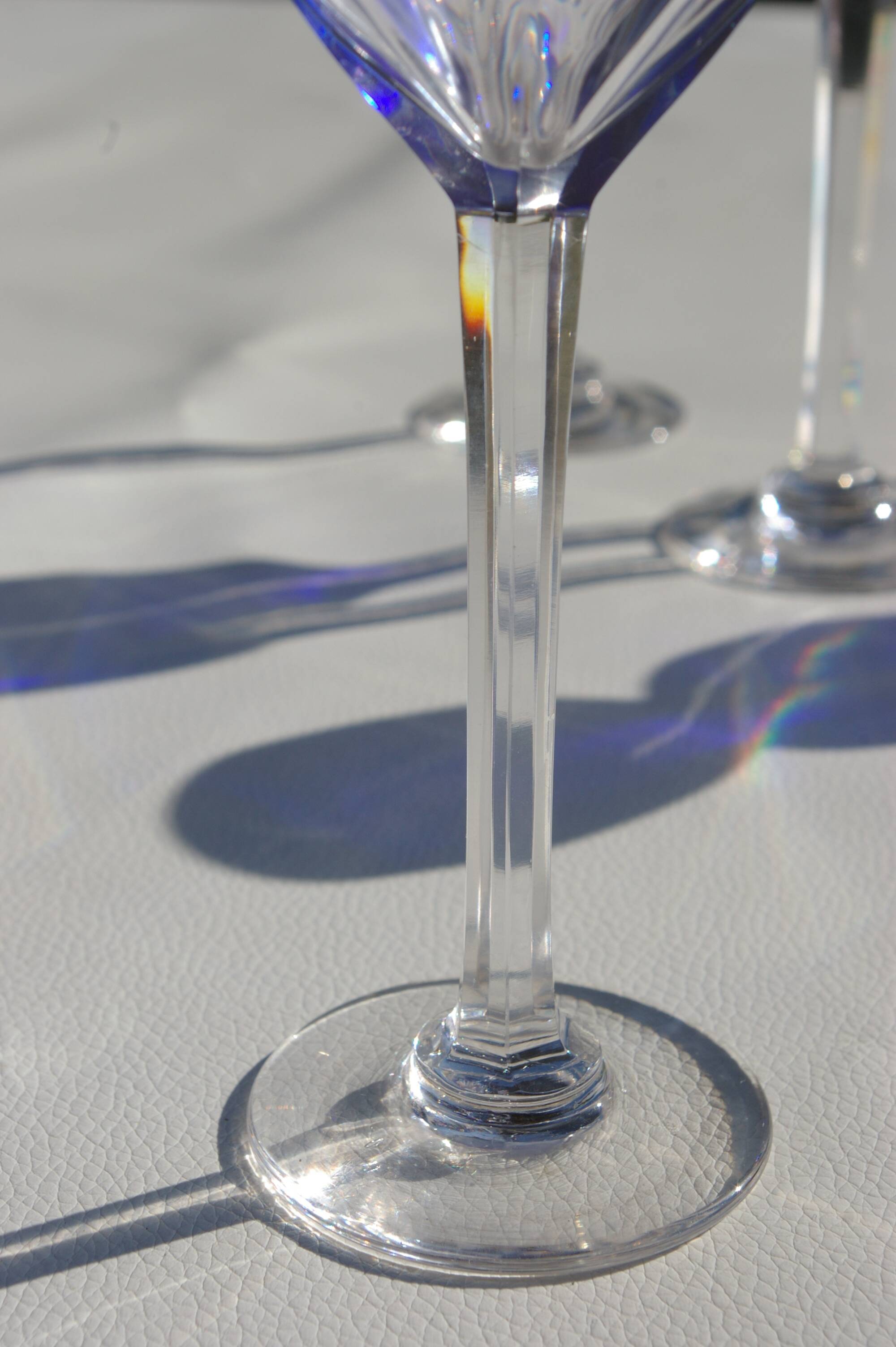 St. Louis BristoL pattern cut crystal liqueur set with blue overlay