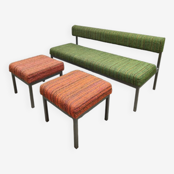 Ensemble de salle à manger vintage design néerlandais, banc et tabourets 1960