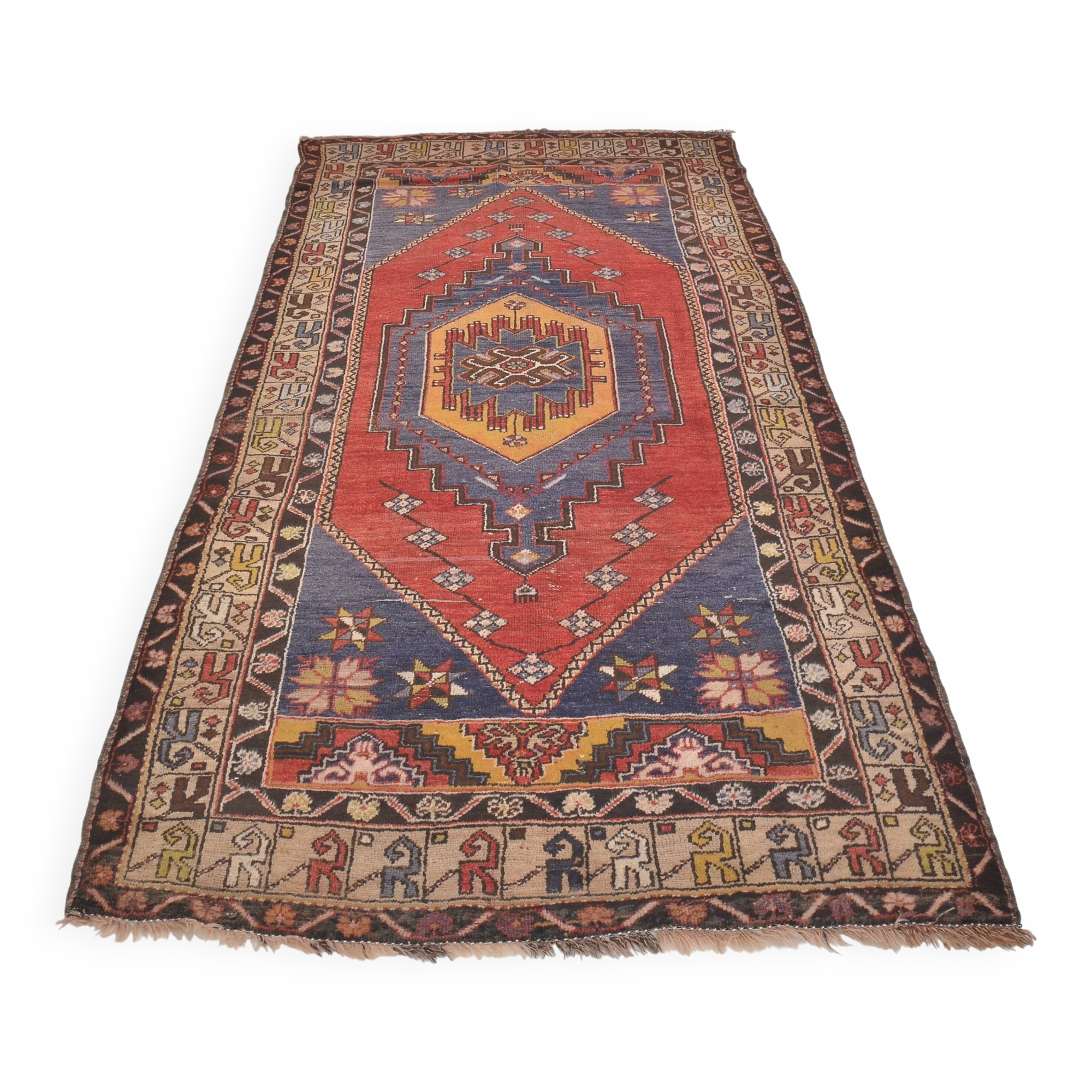 Tapis floral rouge et marron sku A32