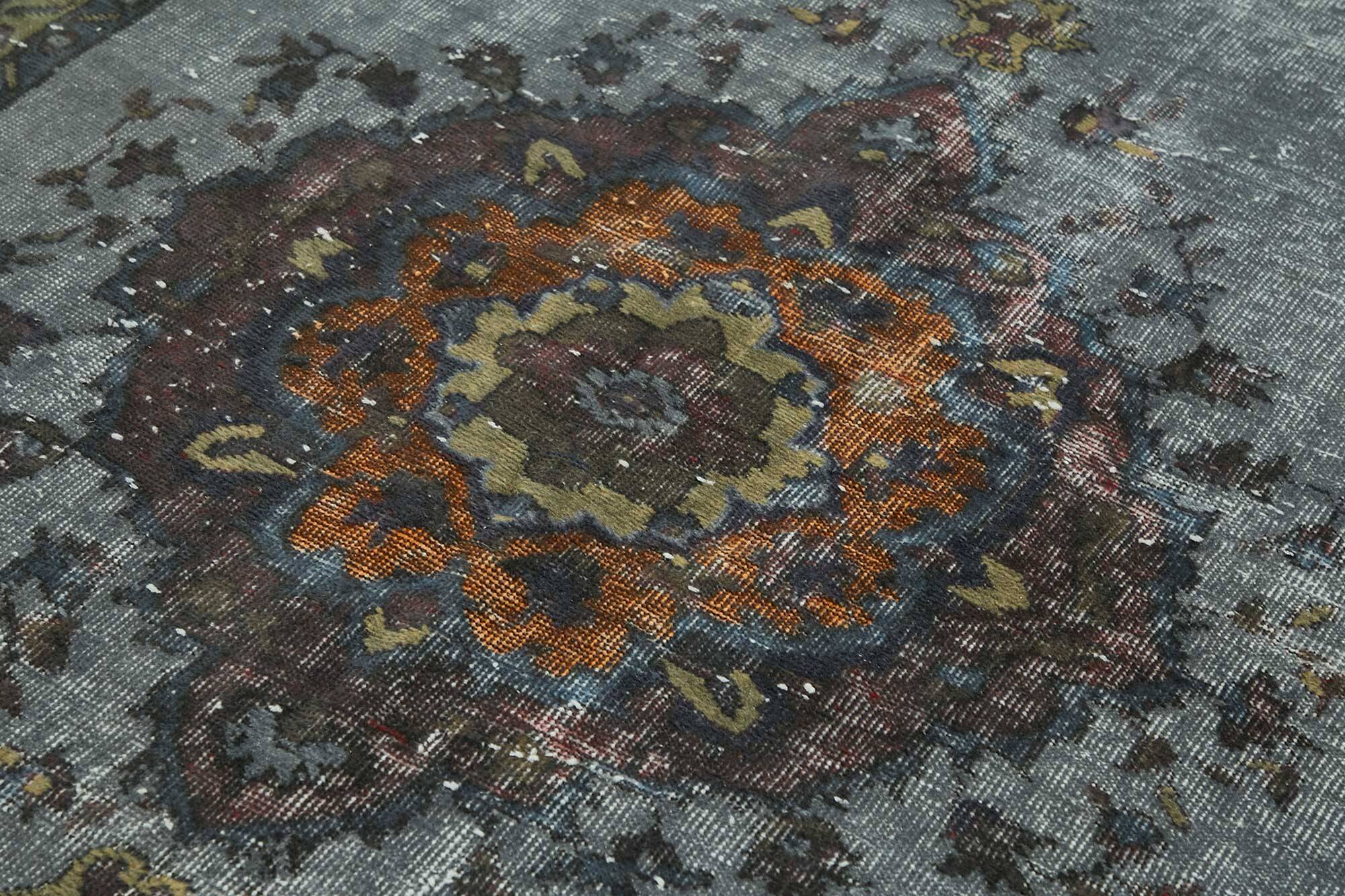 Overdyed Wool Vintage Handmade Carved Rug 169 cm x 288 cm