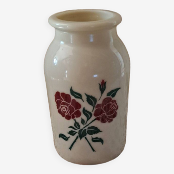 vase vintage années 60 en opaline crème roses rouges