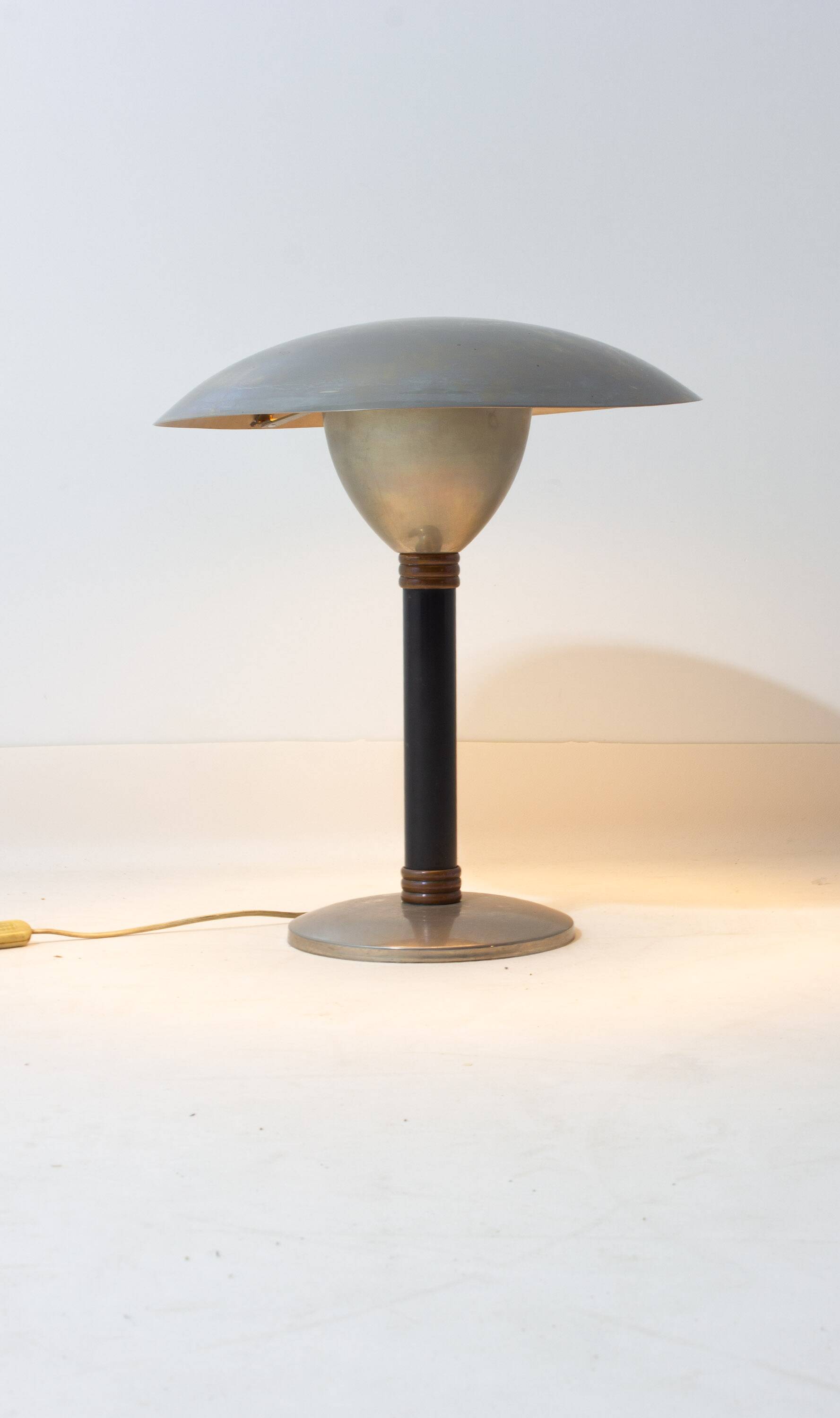 Italian desk / table mushroom lamp in brushed metal, 1950s