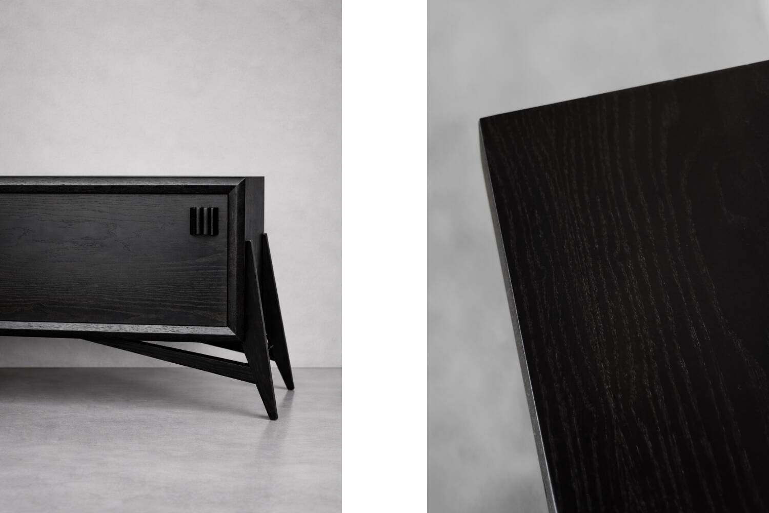 Vintage Mid-Century Scandinavian Modern Dark Oak Sideboard & Wooden Handles