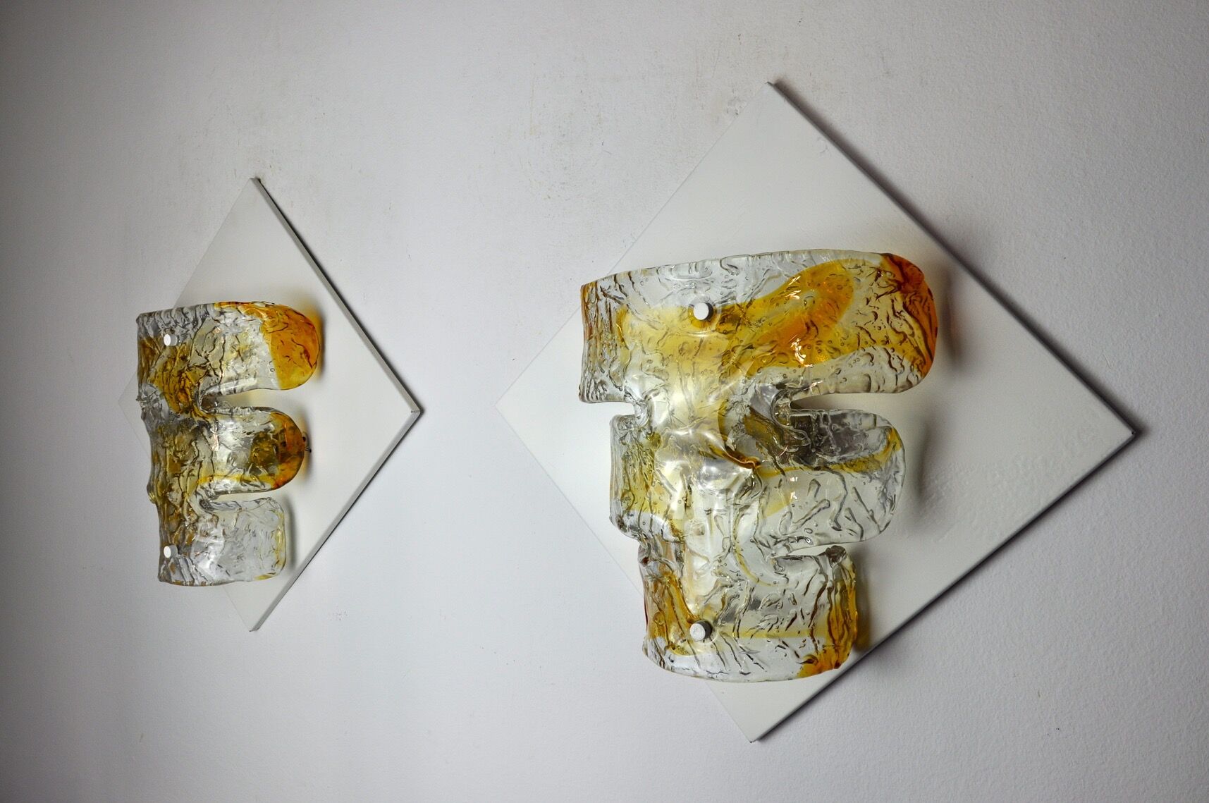 Paire d'appliques murano mazzega, verre soufflé murano orange, italie, 1960