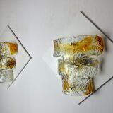 Pair of murano mazzega wall lamps, orange murano blown glass, italy, 1960