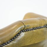 Moss green cow leather Chesterfield wingback armchair in English style