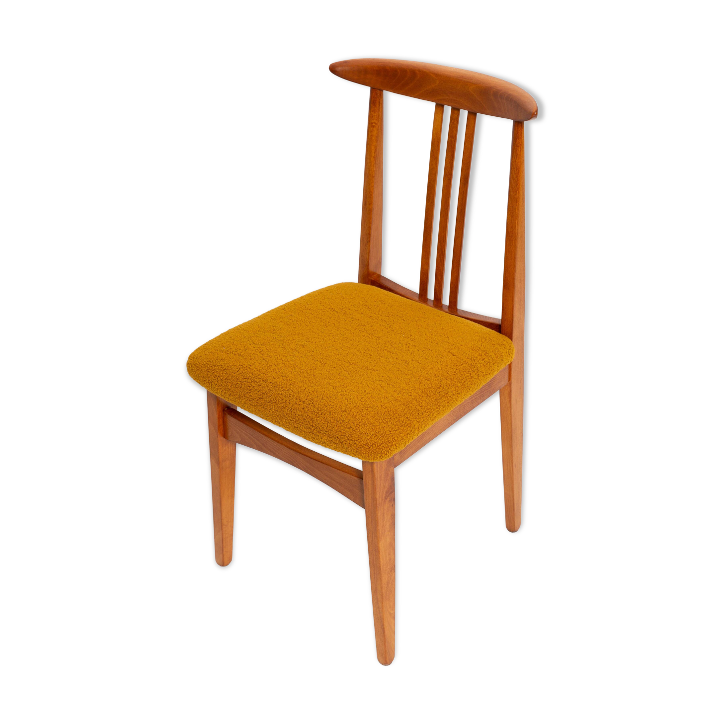 Ochre Bouclé Chair Mid-Century, Medium Wood, M. Zielinski, Europe 1960s