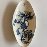 Plat ravier pavots en faïence de Gien 19e décor Eté bleu noir