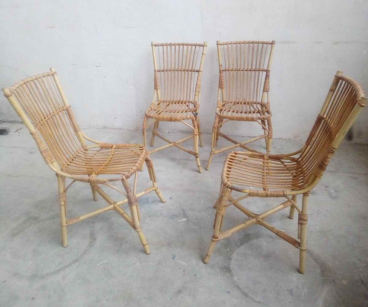 Lot de 4 chaises rotin