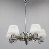 Art Deco nickel chandelier with textured glass, Czechoslovakia, 1930s