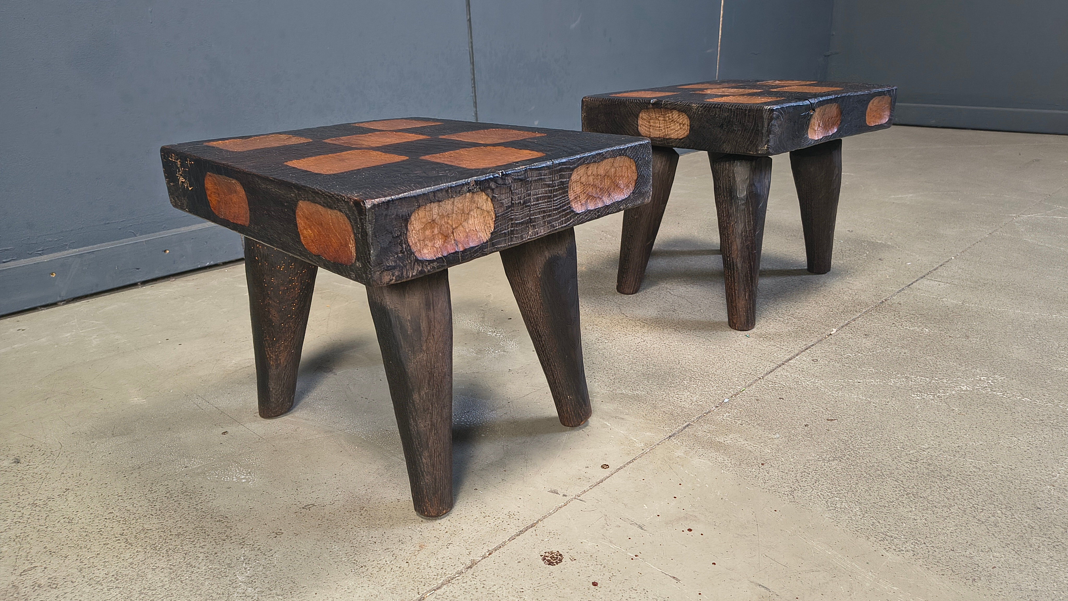 Vintage rustic wooden side tables or stools, 1960s