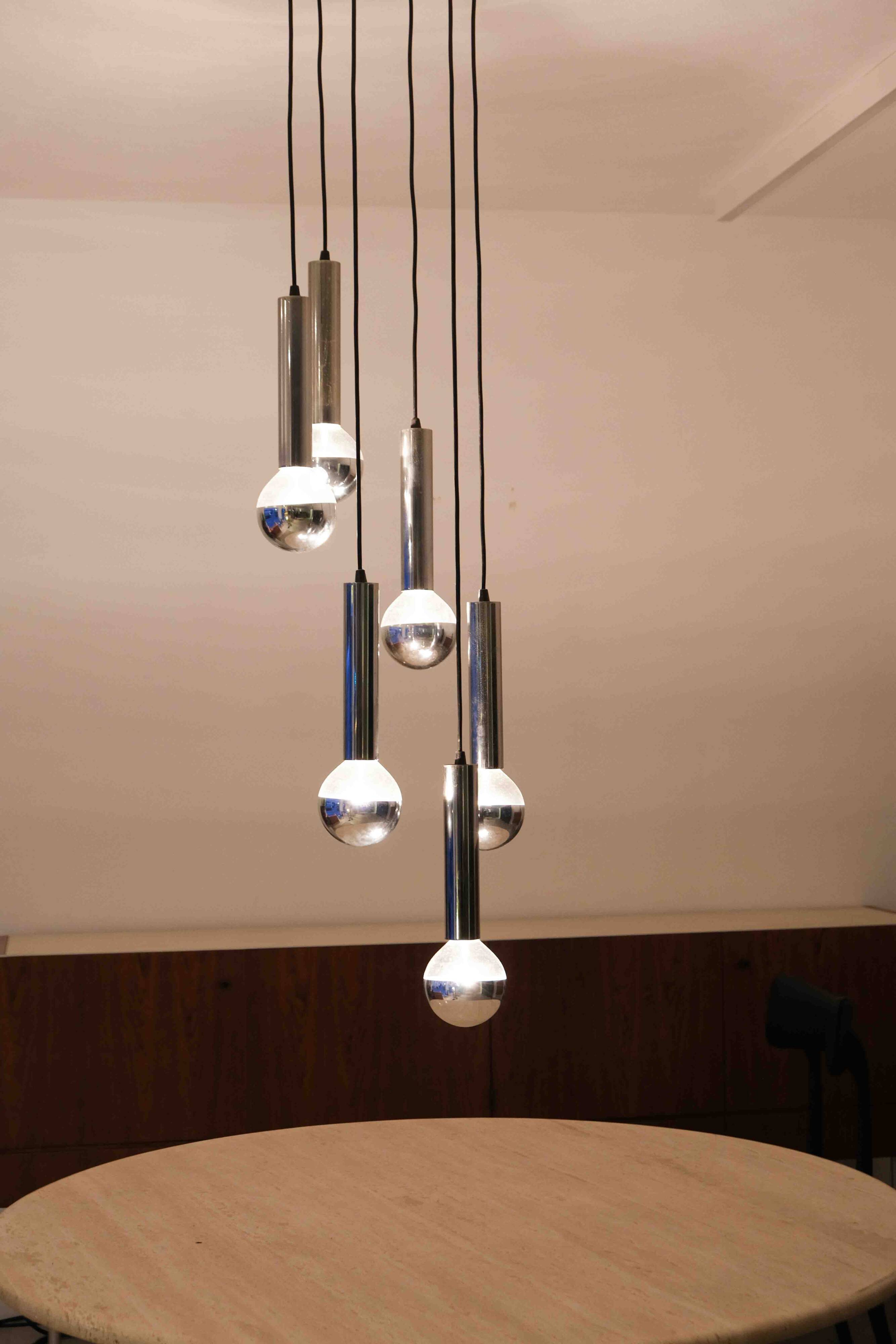 Large mid-century cascade chandelier in chrome
