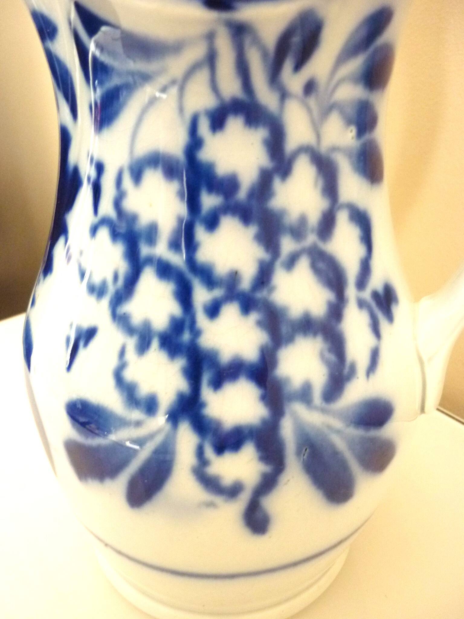Carafe, antique jug, porcelain with stylised cobalt blue decorations, Art Deco.