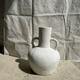 Handcrafted terracotta vase painted white with double handles h:40 d:30