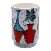 Vase rond italien avec bouteille et motifs floraux - Années 50/60