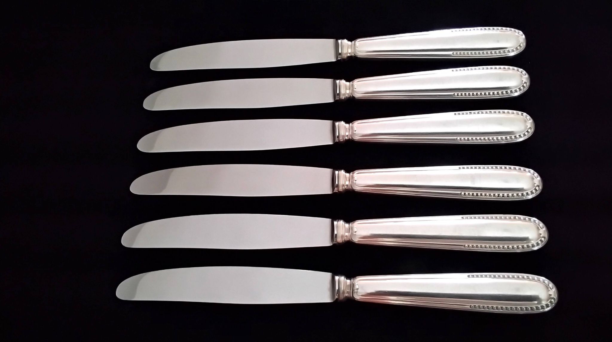 6 Couteaux de table Métal Argenté Ravinet d'Enfert  Modèle perlé