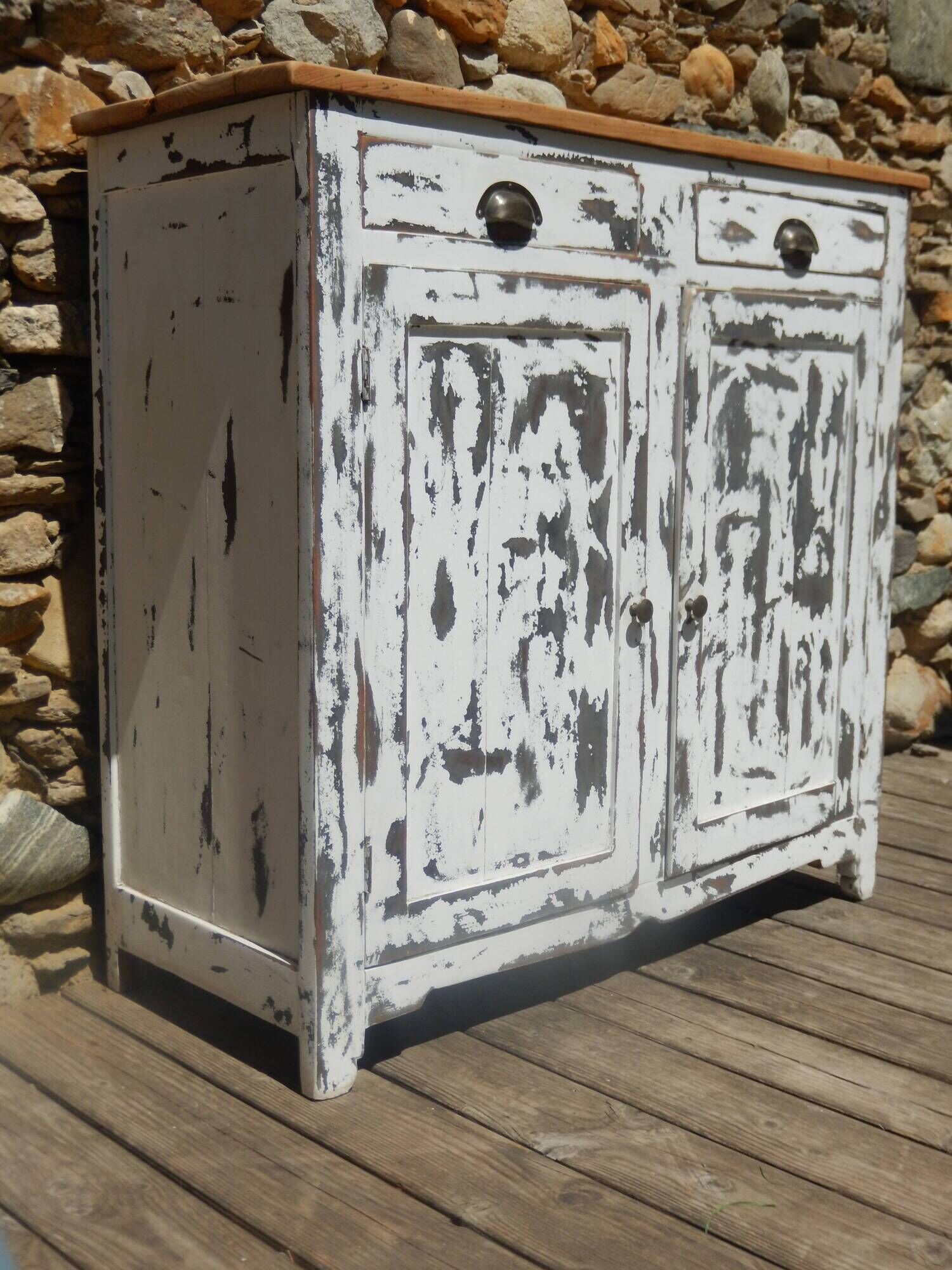 Old workshop furniture, professional piece, patinated Parisian sideboard.