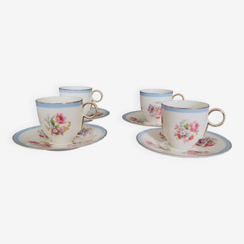 Tasses à café porcelaine Epiag Tchécoslovaquie décor floral