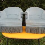 Pair of blue velvet toad armchairs
