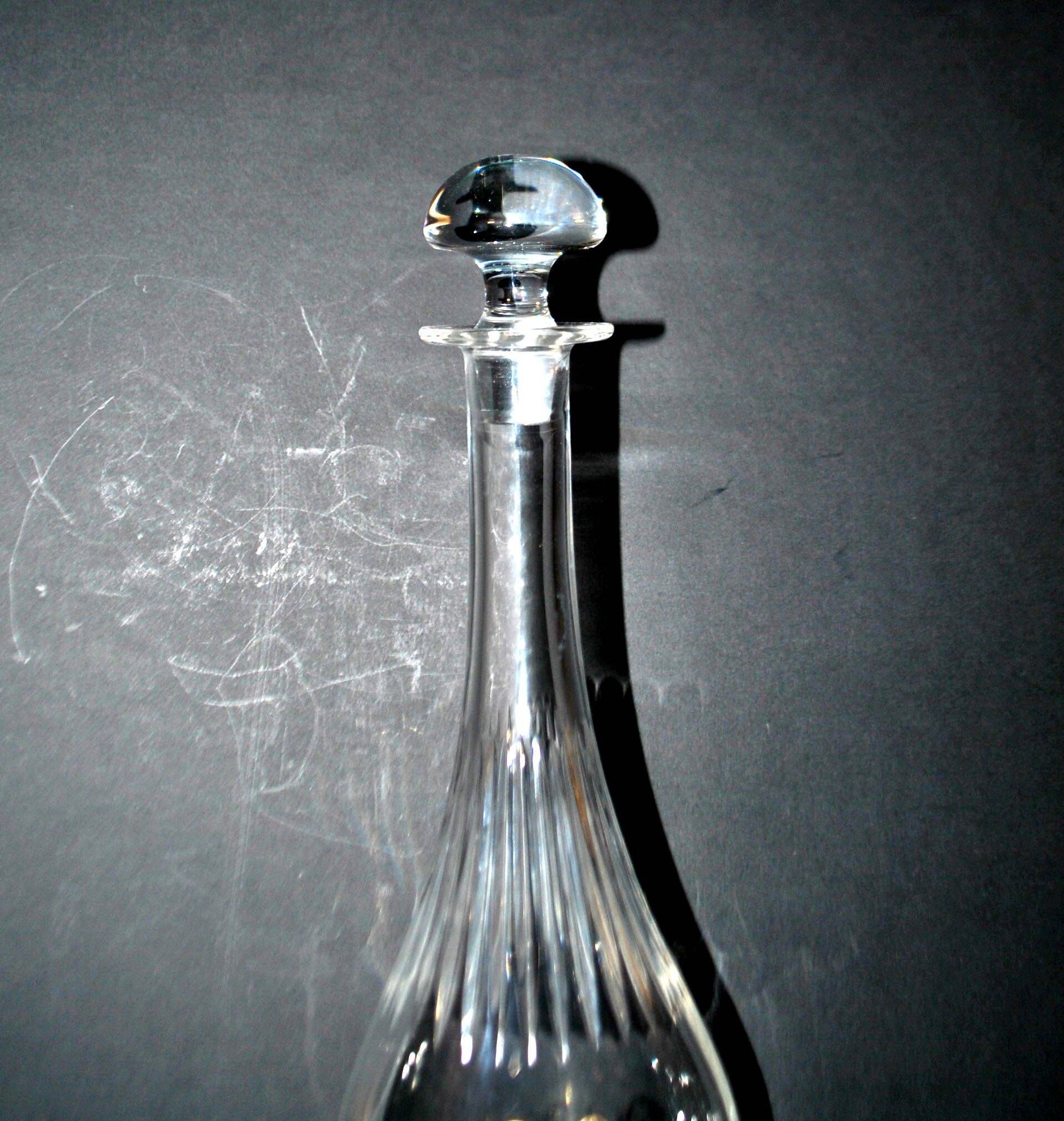Carafe ancienne en cristal taillé et gravure dorée monogramme RG H33.5cm