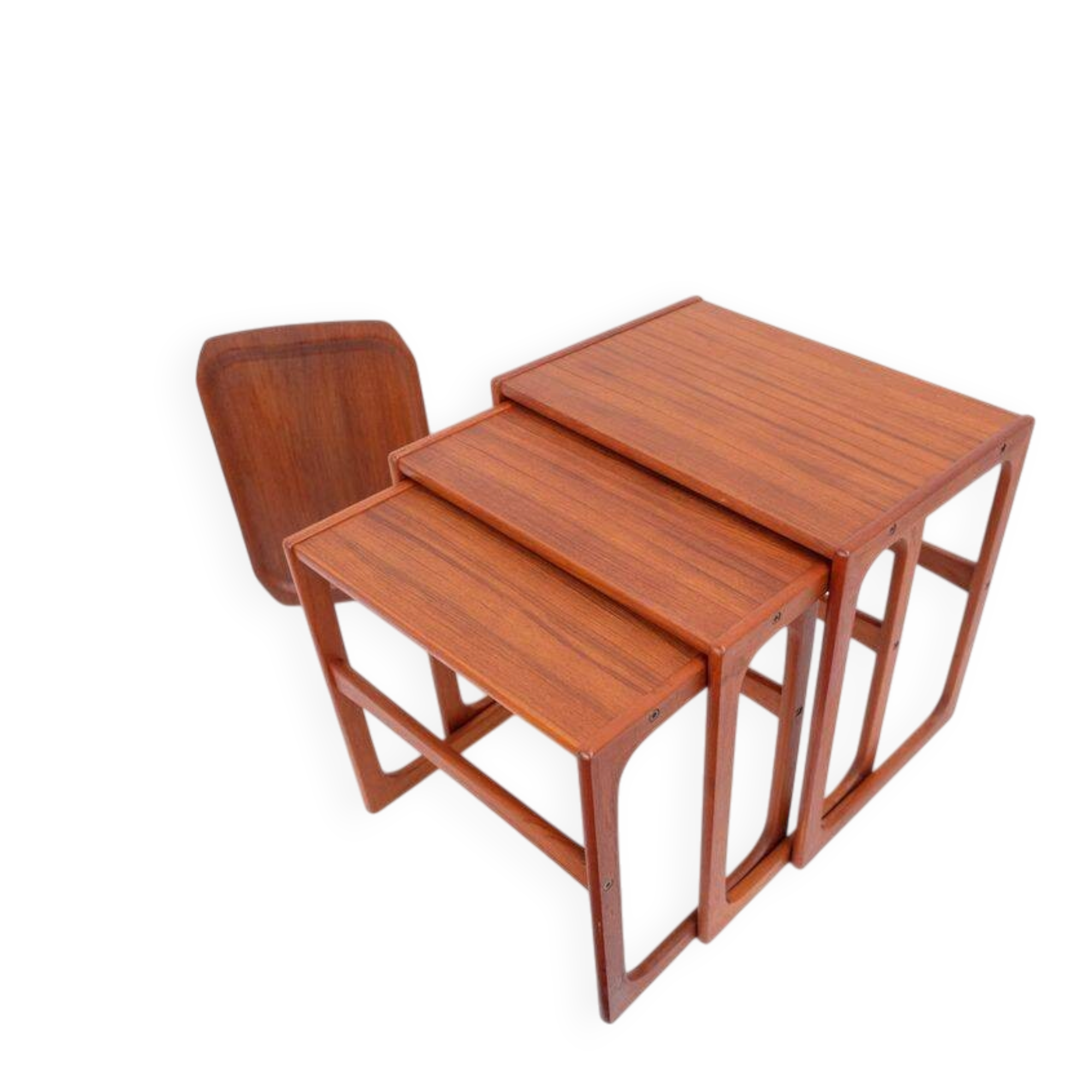 Nest tables in 1960s style, in gel-stained teak.