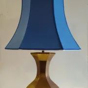 70's design table lamp in gold brass and blue fabric