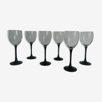 Set de 6 verres à vin rond pied noir fin Luminarc France vintage 70