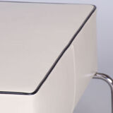 Restored Bauhaus Stool-Table, High Quality Leather, Chrome Steel, New Upholstery, Czechia, 1930s