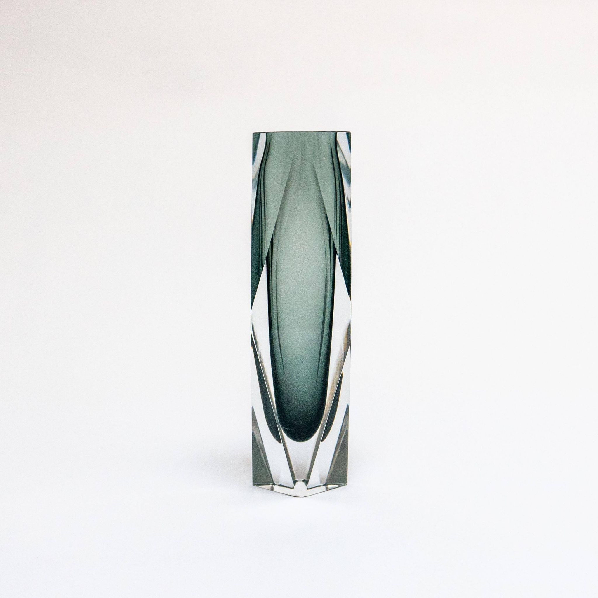 Vintage Geometric Vase in Grey "Sommerso" Murano Glass, Flavio Poli Style