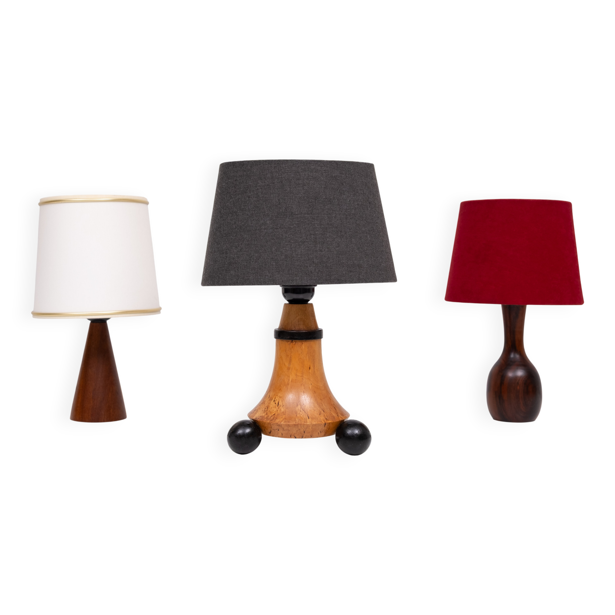 Trio de petites lampes de table des années 1960 avec abat-jour, Hollande