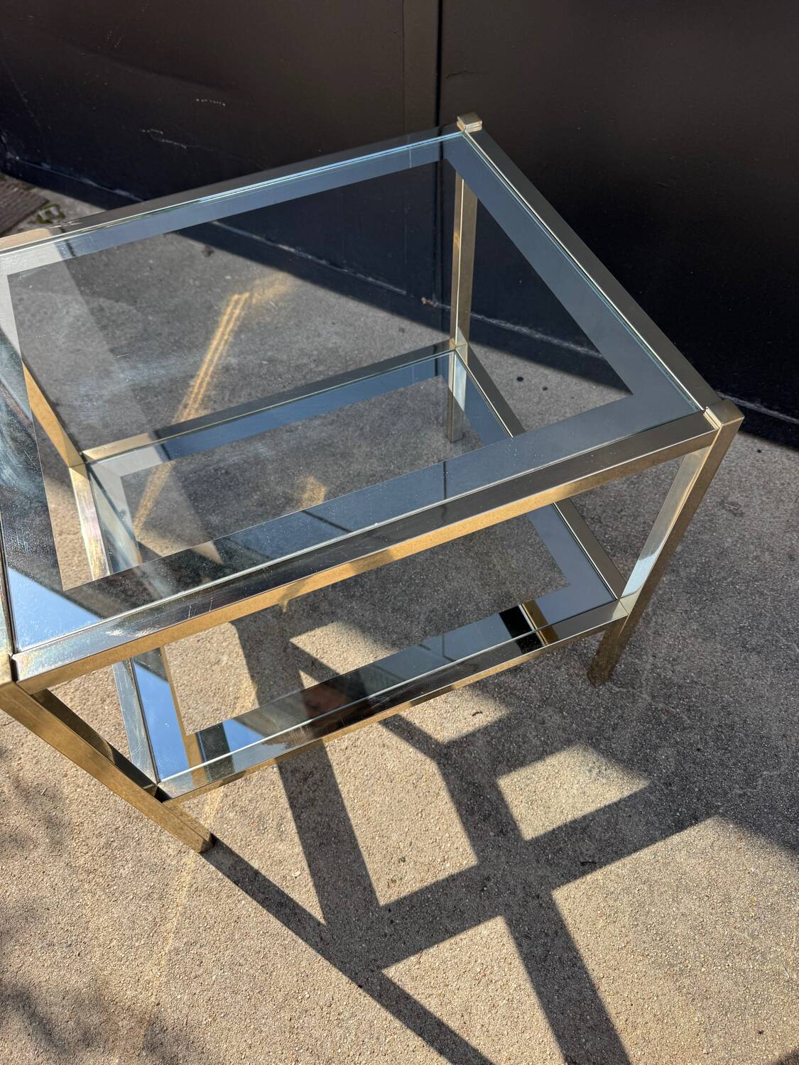 70s mirrored glass side table