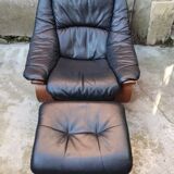 Black leather armchair + footrest